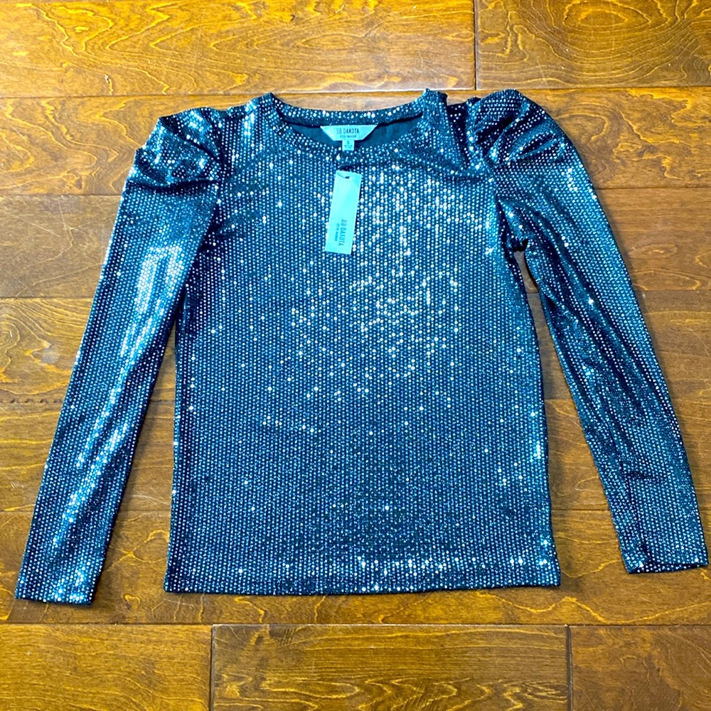 BB Dakota Disco Ball Sparkle Puff Shoulder Party Top Sz S NWT